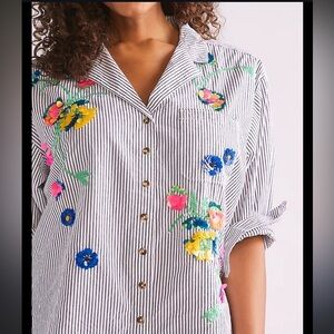 Maeve by Anthropologie floral sequins Women’s 12 striped Button down